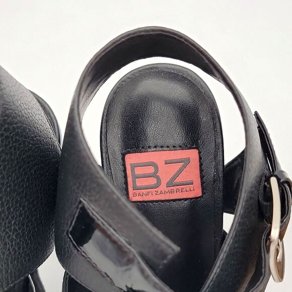Banfi Zambrelli 7.5M Black Heels High 4in Leather Strappy Chunky Party Statement - Picture 6 of 10